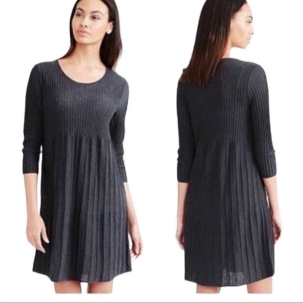 Eileen Fisher Gray‎ 100% Washable Wool Scoop Neck Ribbed Mini Dress XS